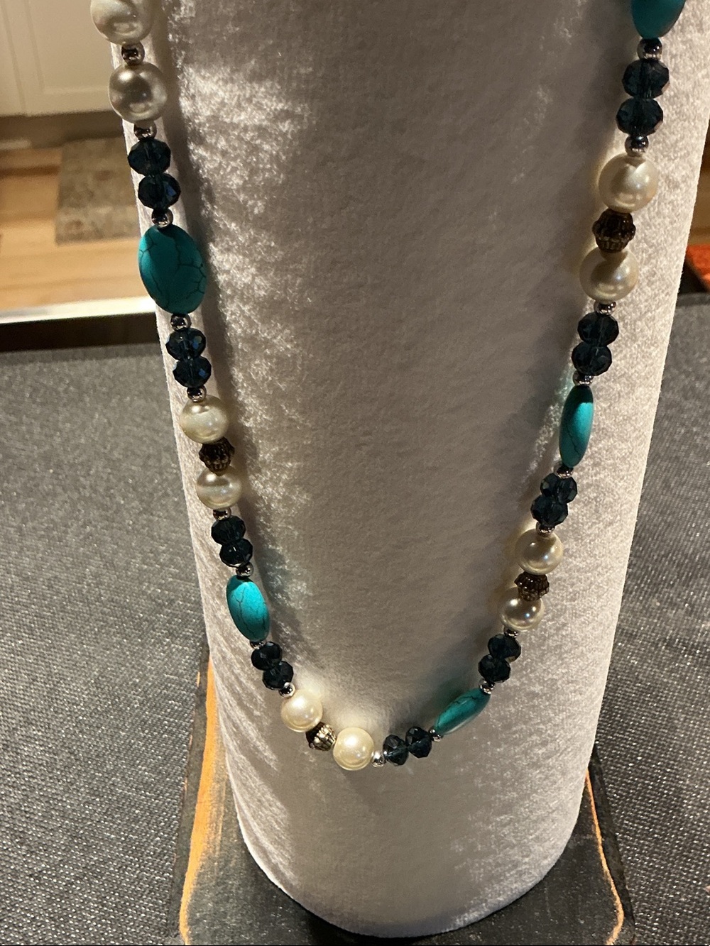 Teal and Pearl Beaded Necklace - Women Jewelry